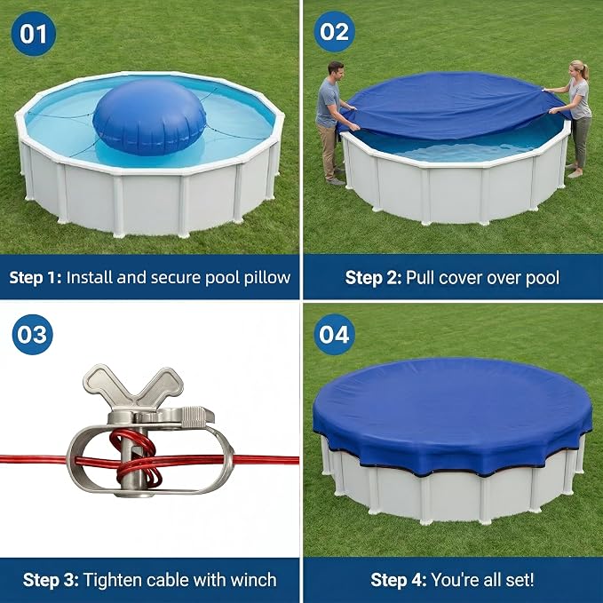 [Ultra Thick] 18FT Round Winter Pool Covers for Above Ground Pool Covers Easy Install 195GSM 500D,UV & Tear Resistant, Upgraded Heavy-Duty Winch, Reinforced Edges,Extra 4Ft Overlap