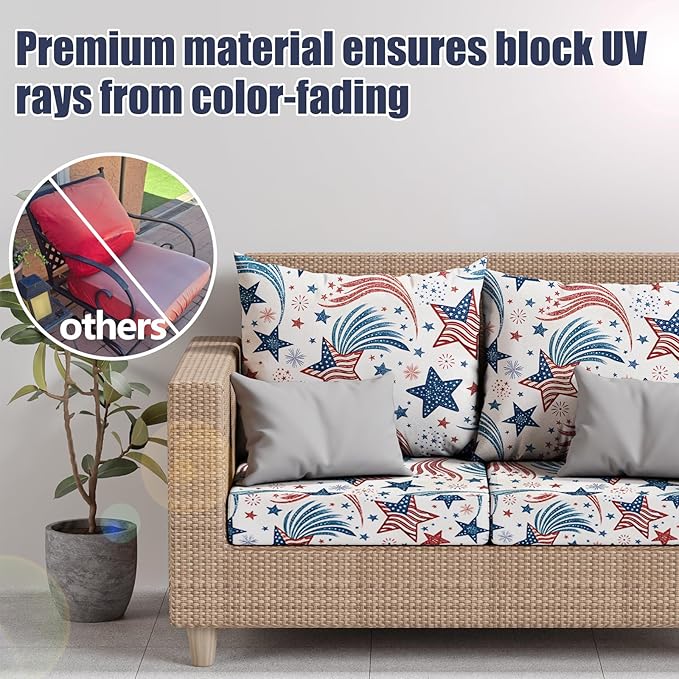 4Pcs Patio Stretch Cushion Covers, Outdoor Couch & Sofa Replacement Slipcovers for Patio Furniture Cushion Covers, Washable Reusable Furniture Protector, Square Large, Retro Stars