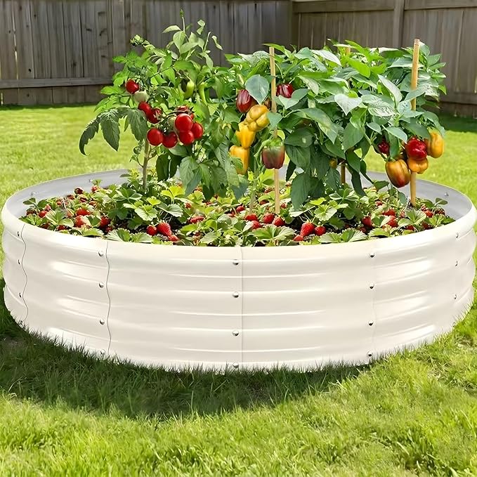 Premium Round Raised Garden Bed, 6FT Large Thickened Galvanized Metal Planter Box, 0.7mm Reinforced Rust-Resistant, Easy DIY Assembly Above Ground Gardening Bed for Vegetables, Flowers & Herbs