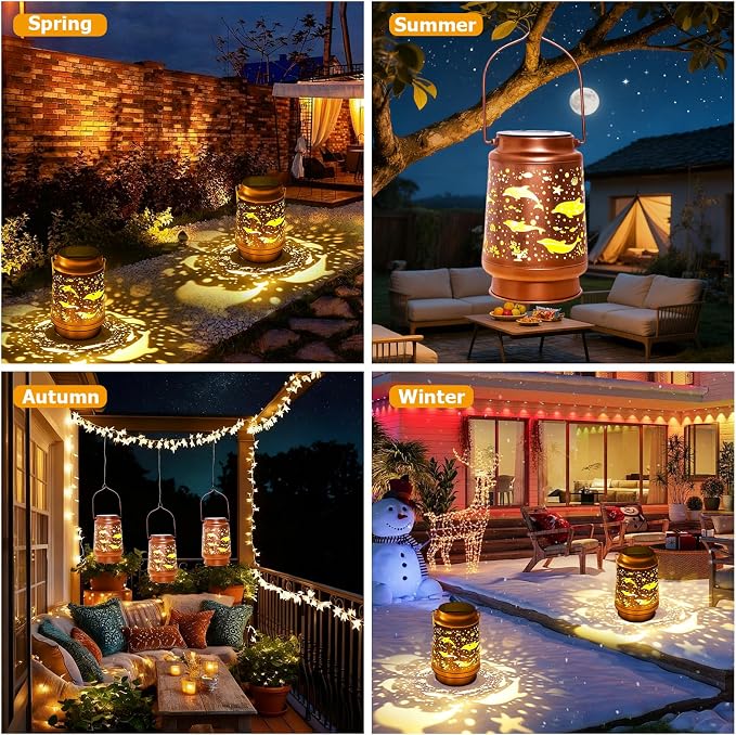 Dolphin Birthday Gifts for Women Mom Grandma, Solar Lanterns Outdoor Waterproof Garden Decor Hanging Lantern Lights, Metal LED Decorative Gardening Light for Patio Yard Lawn