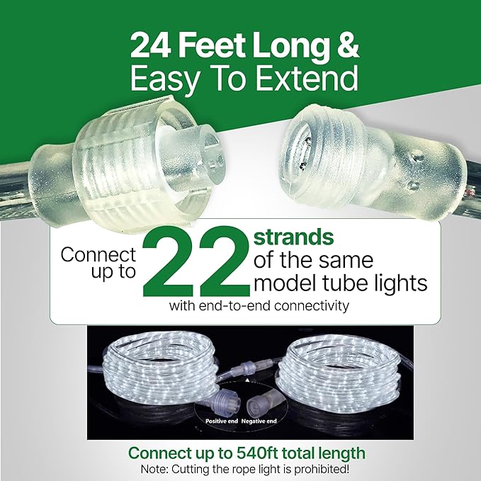 Tupkee LED Rope Light Cool-White - 24 Feet (7.3 m), for Indoor and Outdoor use - 10MM Diameter - 144 LED Long Life Bulbs Decorative Rope Tube Lights