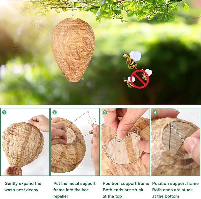 DECYOOL 6 Pack Wasp Nest Decoy Hanging Wasp for Wasps Hornets Yellow Jackets Outdoor Waterproof Material (Dark Brown)