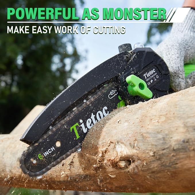 Tietoc Mini Chainsaw 6-Inch with 2 Batteries, Electric Saw, Stocking Stuffers Christmas Birthday Gifts Present for Men Dad Husband Gardener Adults, Cool Gadgets 2025