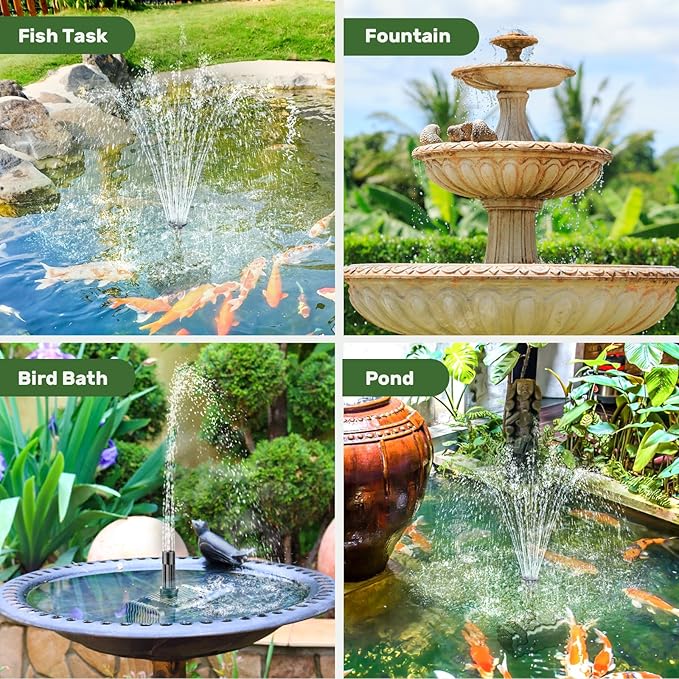Antfraer 8W Solar Fountain Pump With 3600mAh Battery Backup, Solar Water fountain for Bird Bath with Double-Layer Nozzles & 5Ft PVC Tubing for Bird Bath Small Pond Waterfall DIY Features