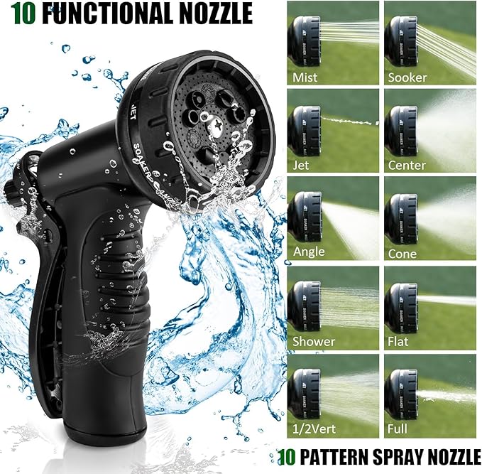 Garden Hose 50 ft, Stainless Steel Water Hose 50ft Heavy Duty with 10 Function Nozzle, Flexible No-Kink Metal Hose 50 Feet, Pet-Proof Water Pipe for Outside Yard