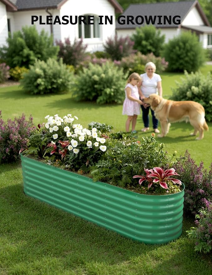 Hipicute 8x2x1.5ft Raised Garden Bed,Galvanized Raised Planter Boxes Outdoor with Easy Assembly, Large Garden Bed for Vegetables, Fruits, Flower,Raised Garden Bed,Green