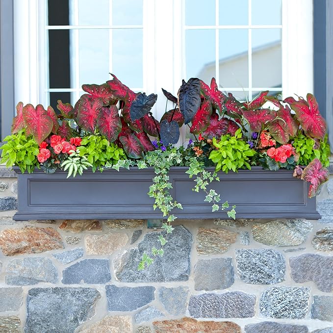 Mayne Fairfield 5ft Window Box, Self Watering Flower Box with Double Wall Design, All Season Fade Resistant Outdoor Window Planter with Steel Mounting Bracket, Graphite Grey