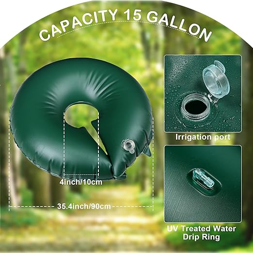 TaoBary 2 Pack 15 Gallon Tree Watering Ring Tree Watering Bag Slow Release PVC Drip Irrigation Water Pouch Brown Automatic Drip System for Planting Gardening Trees and Shrubs (15 Gallon)