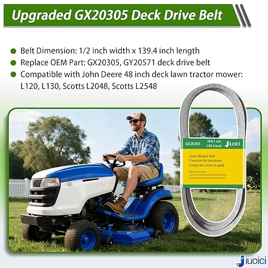 Upgraded Deck Belt GX20305 GY20571 Compatible with John Deere 48 Inch Deck Lawn Tractor Mower L120 L130 L2048 L2548, 139.4 Inch Length Belt, More Durable and Reliable, Easy to Install