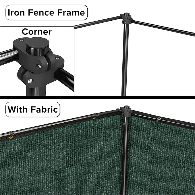 5'x64' Privacy Fence Kit Freestanding Mesh Screen with Iron Poles Temporary Fencing Outdoor Patio Backyard Divider Dog Air Conditioner Trash Fence Green Custom