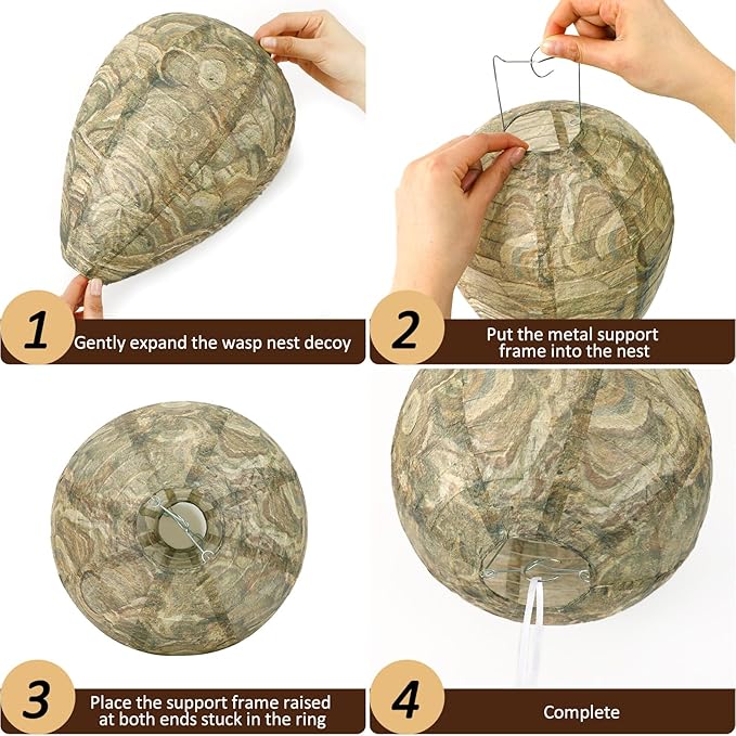 DECYOOL 4 Pack Paper Wasp Nest Decoy Hanging Wasp Nest Stay Away from Wasps Hornets Yellow Jackets(Brown Green)