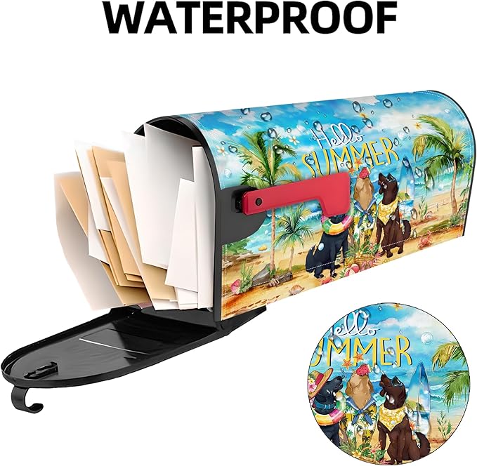 Summer Dog Mailbox Covers Magnetic Hello Summer Mailbox Cover Seasonal Post Letter Box Cover for Garden Yard Decor 25.5x21 Inch