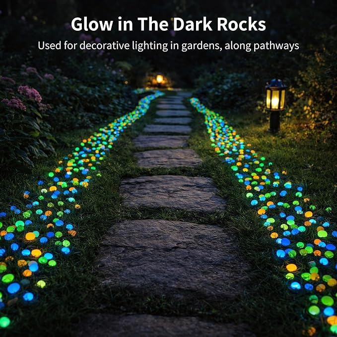750 Pcs Glow in The Dark Rocks, 1.1 in Garden Pebbles, Decorative Aquarium Gravel, Safe Plastic Luminous Stones for Fish Tank, Garden, Plant, DIY Decoration