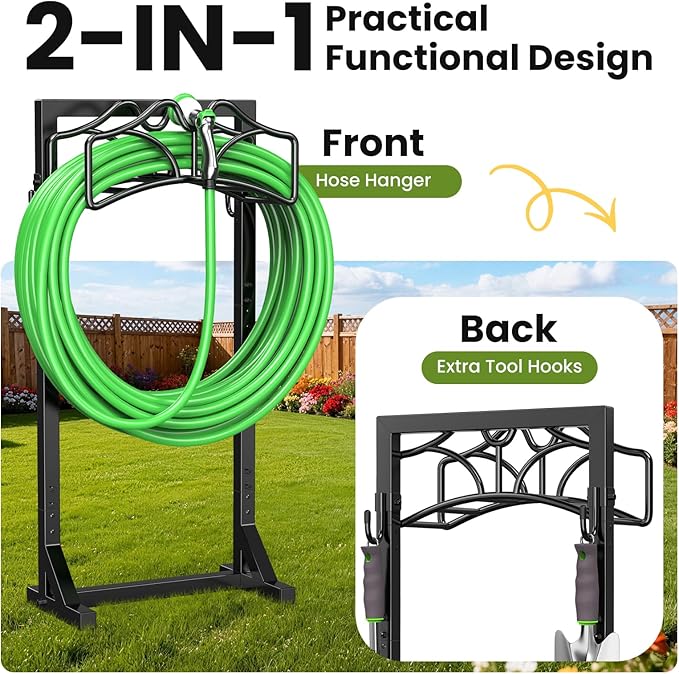 Keten Garden Hose Holder, Detachable Metal Water Hose Holder Stand, Heavy Duty Freestanding Garden Hose Reel Rack and Hose Storage Organizer for Outside Yard