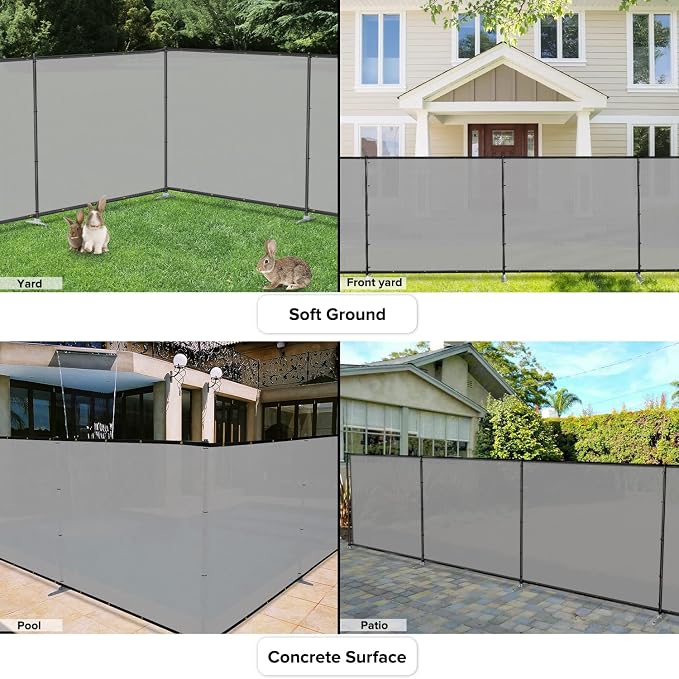 5'x137' Privacy Fence Kit Freestanding Mesh Screen with Iron Poles Temporary Fencing Outdoor Patio Backyard Divider Dog Air Conditioner Trash Fence Light Gray