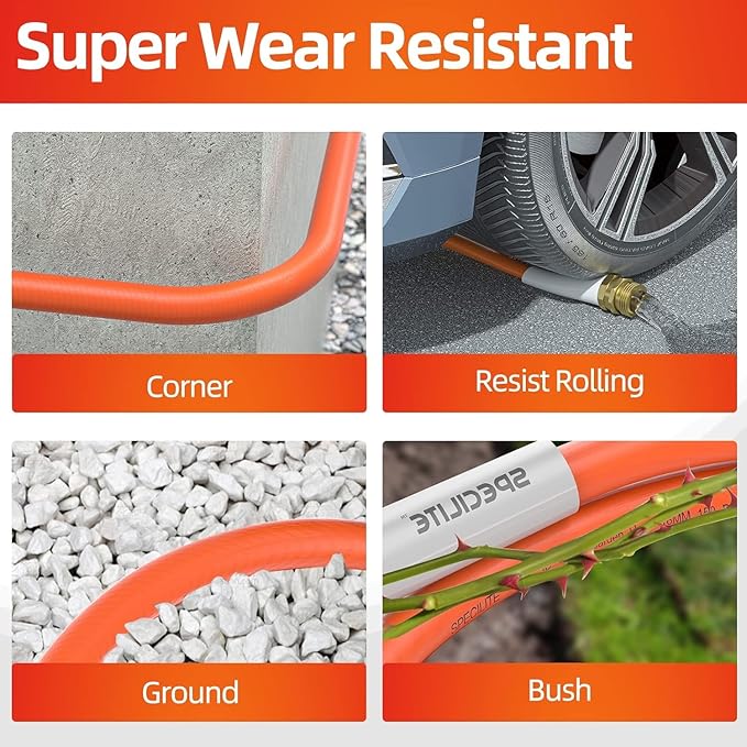 SPECILITE Garden Hose 100 ft x 5/8 in Heavy Duty, Flexible and Kink Resistant, All Weather Water Hose with 3/4" Solid Brass Fittings - for Backyard, Lawn, Car Washing & Outdoor Cleaning