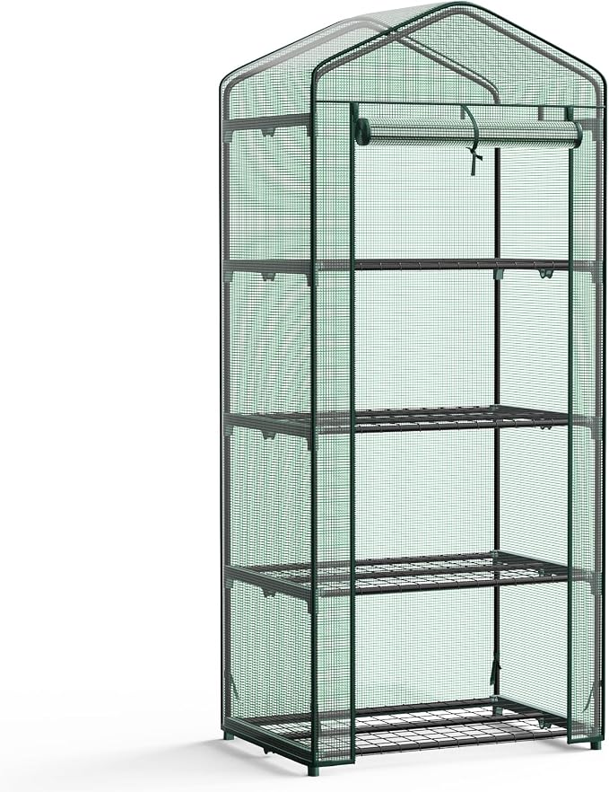 OLIXIS Mini Greenhouse with Durable PE Cover Roll-up Zipper Door, 27"×19"×63" 4 Tier, Small Greenhouse for Outdoors Indoor Balcony, Porch, Garden, Patio, Backyard Green Houses, Green