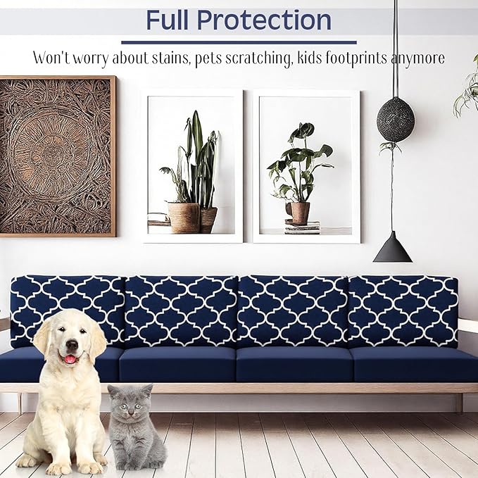 Newwiee 12 Pcs Patio Cushion Covers Outdoor Stretch Sofa Couch Cover Replacement Couch Slipcover Sofa Seat Chair Porch Patio Furniture Protector, Flexibility Washable(Navy Blue,Moroccan and Solid)