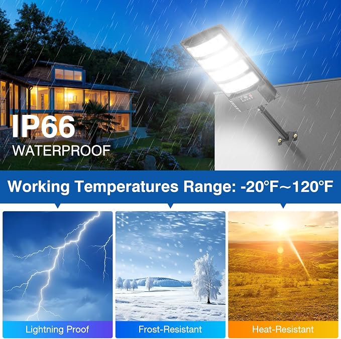 Solar Street Lights Outdoor Waterproof ,28000LM 6500K 320° Angle Flood light,5730 LED Solar Parking Light with Motion Sensor and Remote Control for Outdoor, Streets, Courtyards,Parking Garages,-4Pack