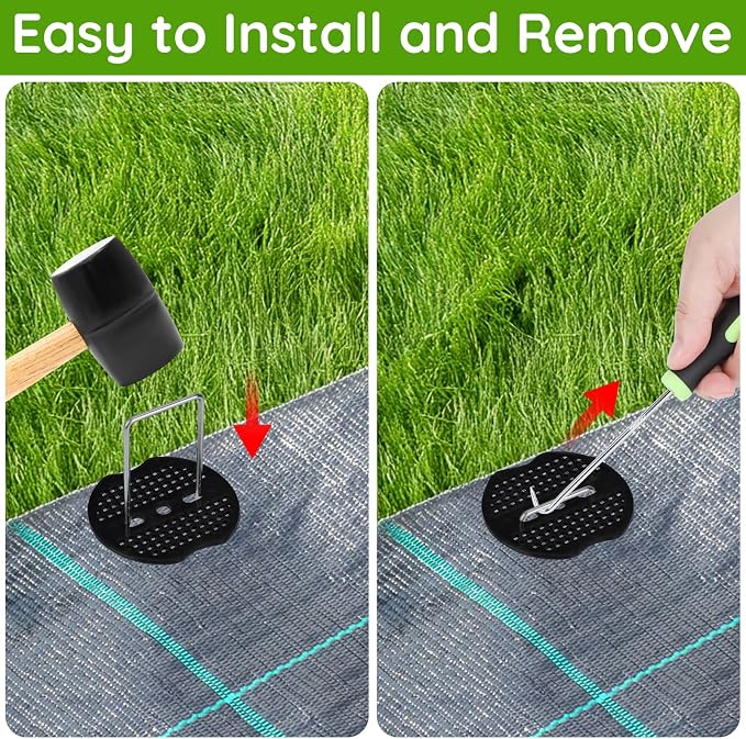 Greaner 6 Inch Garden Stakes, 60PCS U-Shaped Landscape Fabric Pins, Stakes Staples Kit with Pick Hook and Gasket Kit for Ground Weed Fabric Barrier, Orchard, Yard, Tents, Turf