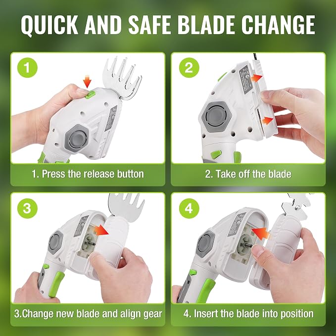 WORKPRO Cordless Grass Shear & Shrubbery Trimmer - 2 in 1 Handheld Hedge Trimmer 7.2V Electric Grass Trimmer Hedge Shears/Grass Cutter 2.0Ah Rechargeable Lithium-Ion Battery and USB Cable Included