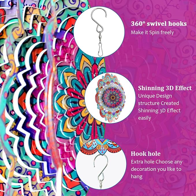 Goolyrusim Wind Spinner Mandala Sunflower, Wind Spinners for Yard Garden, 12in 3D Hanging Wind Sculpture Kinetic Metal Art Decor, Outdoor Decoration Ornament Mandala/Housewarming Gifts for Women/Men