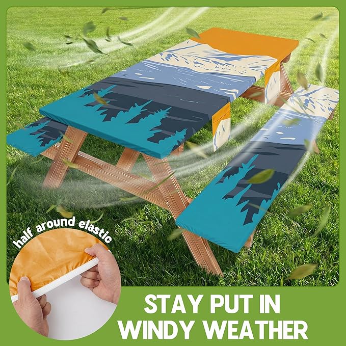 Picnic Table Cover with Bench Covers Elastic Table Cloth Cool Fun Unique Ideas Birthday Party Christmas Xmas Father Valentine's Day Camping Gift for Camper RV Owner Camping Lovers Couple Men Adult Dad