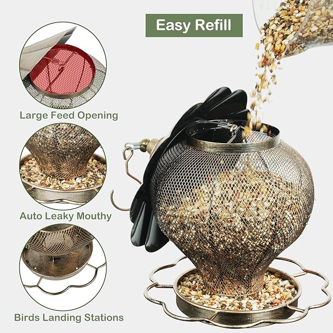 MYITYARD Bird Feeders for Outdoors, Large Capacity Metal Hanging Bird Feeder, Easy Fill Wild Bird Feeders for Garden Yard Decorative, Attracting Wild Birds, Vintage Bronze