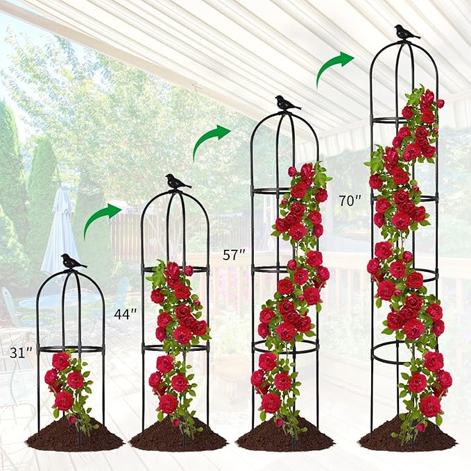 OTOSUNNY Garden Obelisk Trellis for Climbing Plants Outdoor, 6.3 ft Tall Trellis for Roses Clematis Jasmine Ivy Flower Light Climbing Vines Potted Plant Support, Patio, Yard, Black, 2PCS