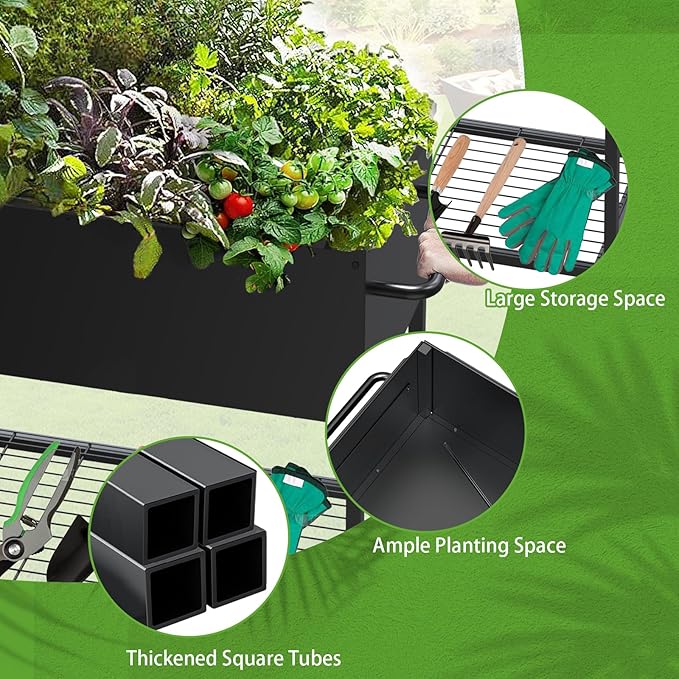 JWPEHOE 34 × 15 × 31 Inches Raised Garden Bed with Legs/Storage Shelf, Mobile Planter Box for Outdoor Plants, Elevated Garden Bed for Backyard, Balcony, Black