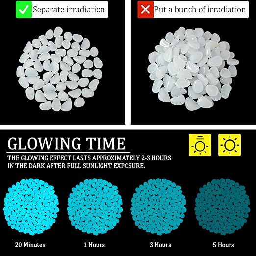 500PCS 1-1.2" Glow Pebbles Glowing Rocks for Garden Decoration 25-27mm Luminous Stones Glowing Stones for Driveway Landscape Walkway,White