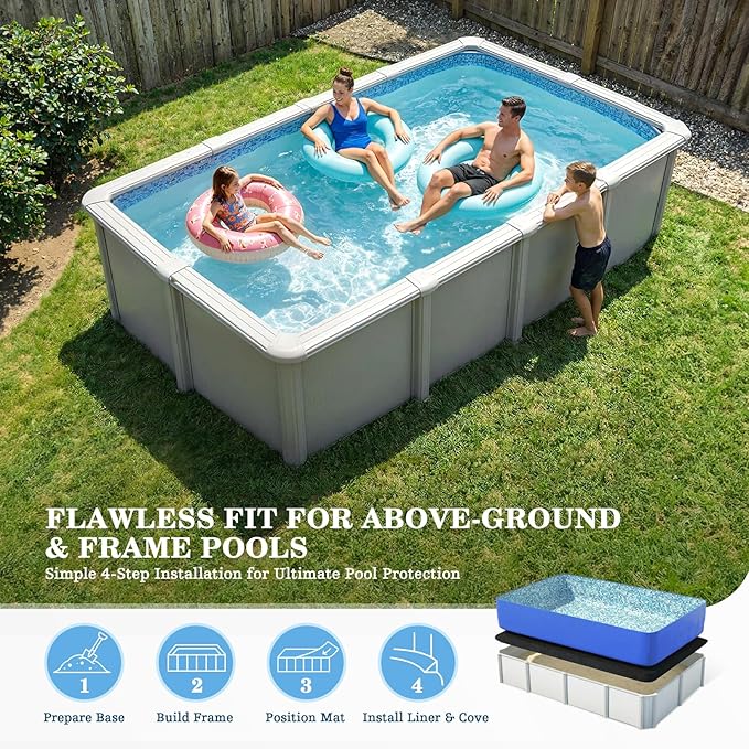 UIRWAY 16 x 32ft Rectangle Heavy Duty Pool Liner Pad for Above Ground Swimming Pools, [2026 New Pool Pad 300G/M² Thicker] Pool Padding Underlayment for Pool Bottom,Seamless Pool Pad Non-Woven Fabric