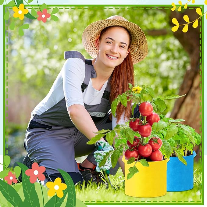 Ziliny 24 Pcs Multicolor Plant Grow Bags Large Grow Bags Fabric Planter Thickened Non Woven Fabric Pots with Handles for Indoor Outdoor Garden Planting Seeds Flower, 6 Colors (5 Gallon)