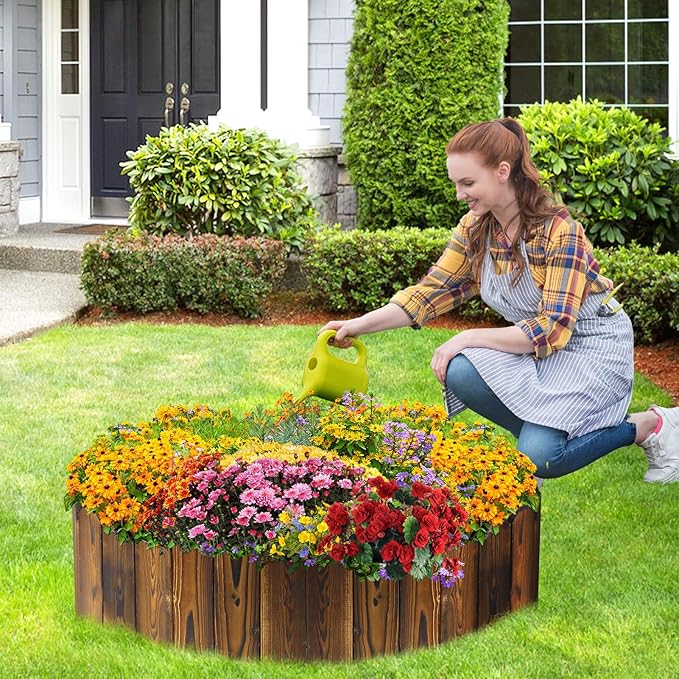 Wooden Garden Edging - 7.9ft x 8in Weather-Resistant Pine Landscape Border Fence for Outdoor Patio Lawns Yard Flower Beds Decoration