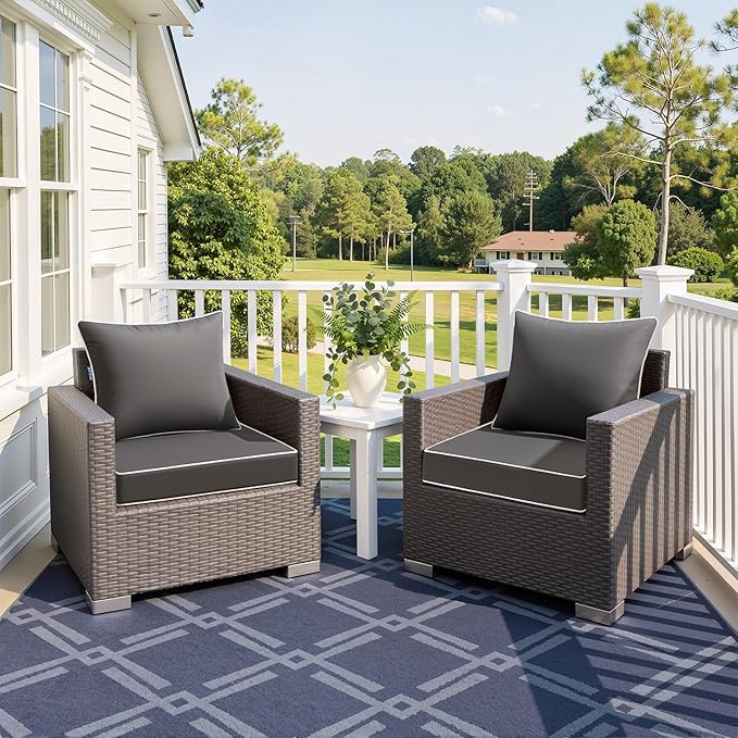 MIULEE Dark Grey Outdoor Seat Cushion 22x24 Inch Waterproof & 3 Year Fade Resistant Deep Seat and Back Cushion for Patio Furniture Chair Sofa Couch with Handle and Adjustable Straps