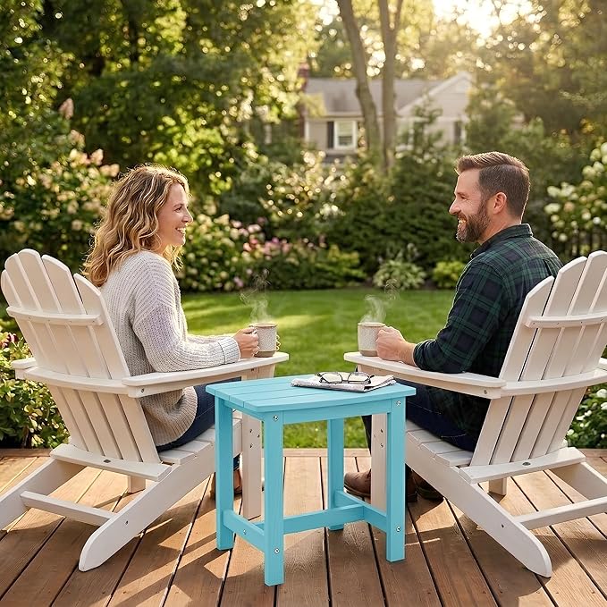 Y&M Outdoor Side Table, HIPS Adirondack Small Single Table, Waterproof Square Outside Table, Balcony Modern End Tables for Patio, Pool, Beach, Porch, Deck, Indoor or Outdoor Use, Light Blue