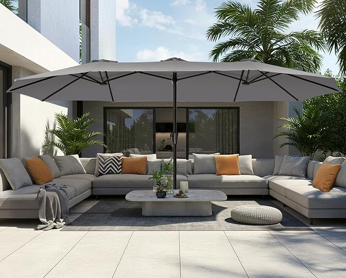 SUPERJARE 15FT Outdoor Umbrella for Patio, Double sided Pool Umbrellas with Fade Resistant Canopy, Large Table Umbrella for Deck, Market, Backyard - Gray(No Base)
