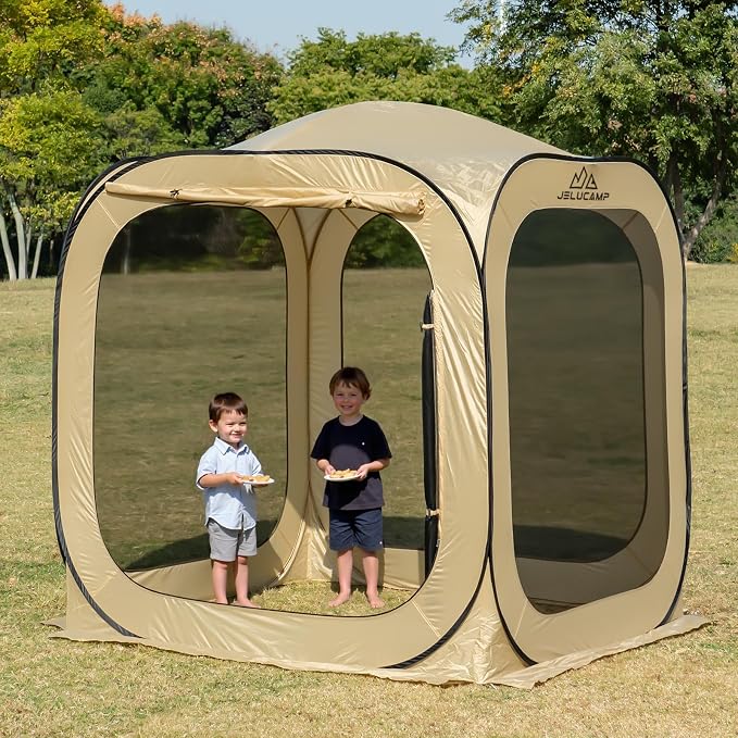 JELUCAMP 6x6 FT Pop Up Screen House Tent - Instant Screened Gazebo Canopy with Mosquito Net, Portable Backyard Tent for 4-6 People, Easy Setup Patio Shelter for Camping, BBQ, Sports & Outdoor