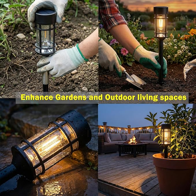 ILANCK Solar Lights Outdoor Waterproof, 8 Pack 21" Solar Pathway Lights with Metal & Glass, Auto On/Off Garden Lights for Yard, Landscape, Driveway Walkway