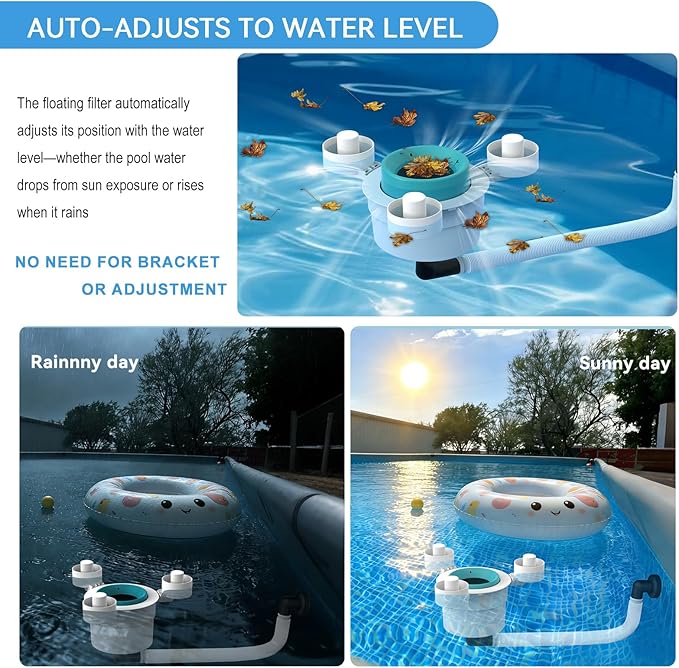 Surface Float Skimmer,No Installation Required, no Adjustable Bracket Required,Comes with 10 Filter Socks, Special Note: Skimmer Rate not exceeding 1100 GPH(Turquoise)