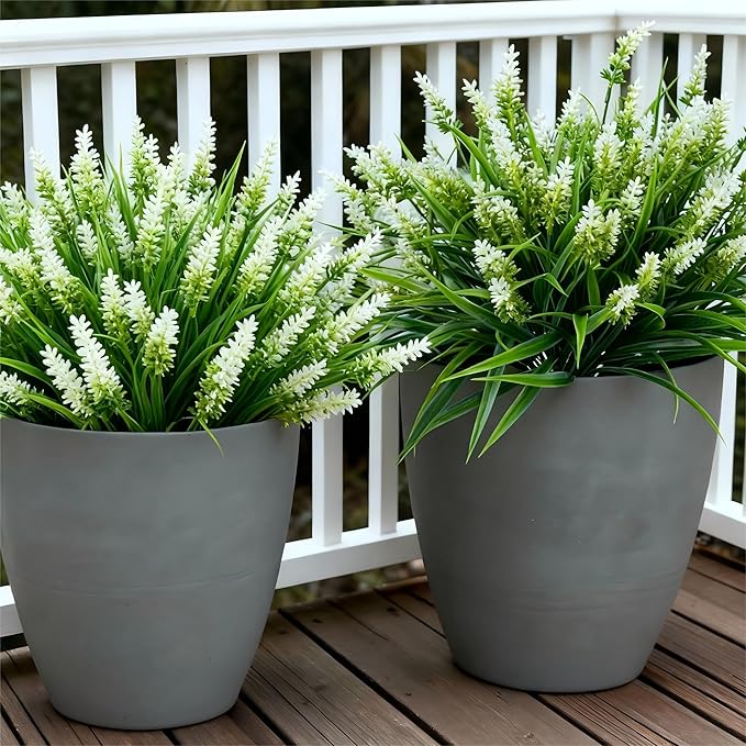 Geegoods Artificial Plants Flowers Outdoor – 48 Bundles UV Resistant Faux Lavender Flowers with Monkey Grass for Garden Porch Window Patio Hanging Planter Decor