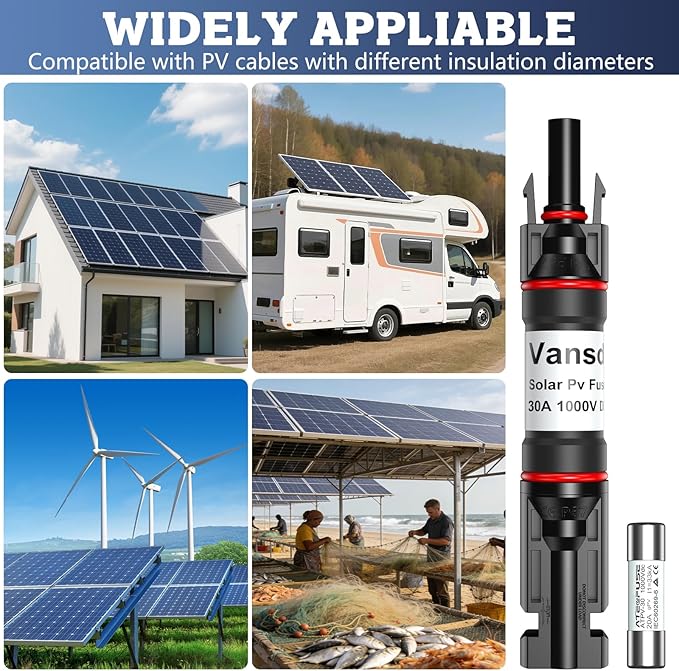 Vansdon 30A Solar Panel Fuse Holder,5PCS PV Inline Fuse Holders, Waterproof Solar Fuse Connector for Solar Panel and Solar Controller