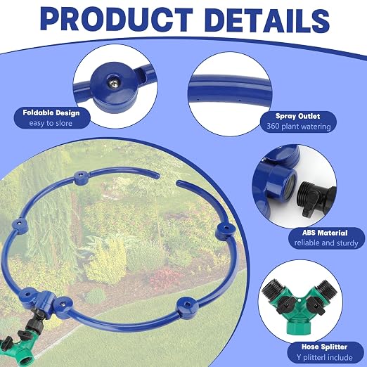 2Pcs 360° Tree Water System Tree Watering Ring 20 Inch Circle Sprinkler and Irrigation System Targeted Water with Y Hose Splitter for New Tree Outdoor Plants Raised Garden Beds Shrubs (Blue, Large)