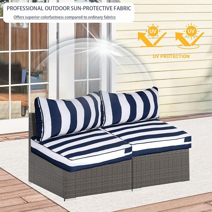 Outdoor Cushion Covers for Patio Furniture, Patio Cushion Covers Replacement with Zipper, Waterproof & Fade Resistant,Only Cover (Blue and White Stripes, 25.6Lx25.6Wx4H - Only Covers)