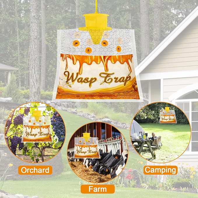 6 Pack Disposable Wasp Traps Outdoor Hanging Carpenter Bee Traps for Outside Yellow Jacket Trap Hornet Trap Wasp Catcher for Bug Flies Patio Garden