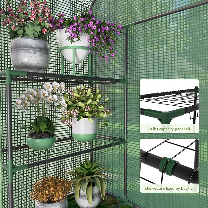 Greenhouse for Outdoors, Portable Green House, Walk in Greenhouses with Durable PE Cover, 57 x 29 x 76 inch Greenhouse with Shelves Stands,Green