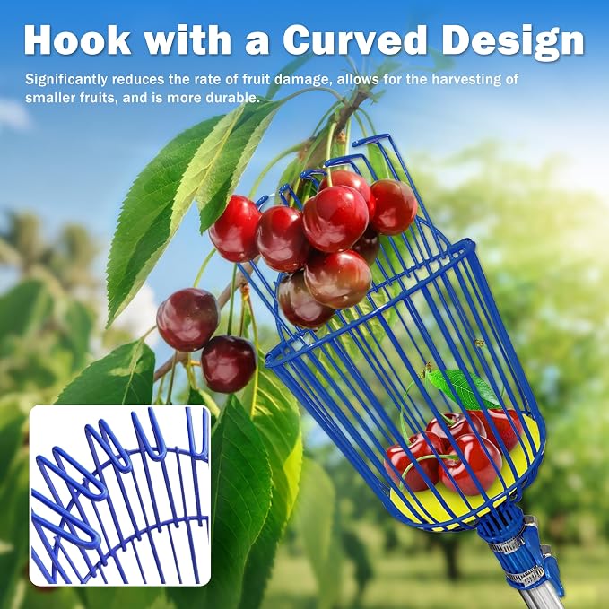 Fruit Picker Upgraded Round Claws Can Reduce Fruit Damage Lengths from 5 to 13 Feet Fruit Picker Pole with Basket Adjustable Suitable for Cherry Lemon Pear Mango Trees and More (65inch)