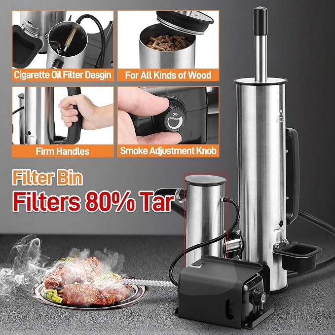 Electric Smoker Generator, Hot and Cold Electric Smoker with Adjustable Air Pump, Stainless Steel Smoke Tube for Pellet Smoker, Outdoor Smoker for Cheese, Salmon, Best Gifts for Men, Dad