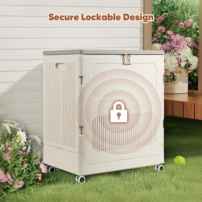 FAHKNS 123L Collapsible Storage Bin with Lid, Folding Storage Container and Install-Free Closet Organizer with Wheels for Laundry Room, Garden and Home