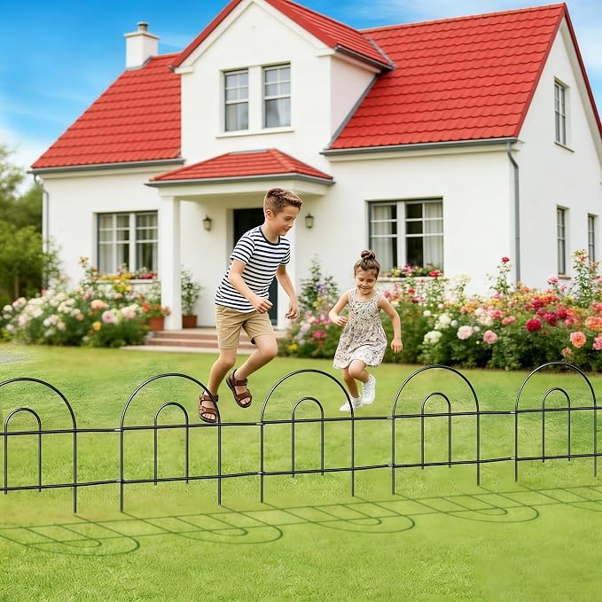16in(H)×40ft(L) Black Decorative Garden Border Fence Total 40 Panels No Dig Metal Folding Fence Panel Garden Edging Border Fence for Animal Barrier Fencing Flower Bed Yard Patio